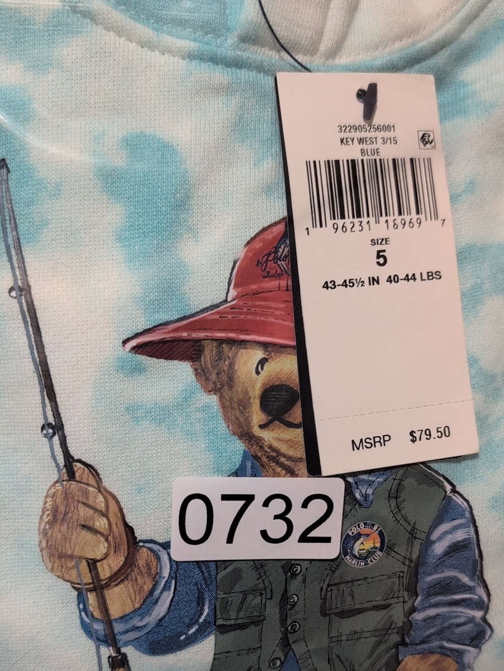 Ralph Lauren Kids Polo Bear Hoodie in Light Blue and White Tie-Dye - Picture 12 of 12